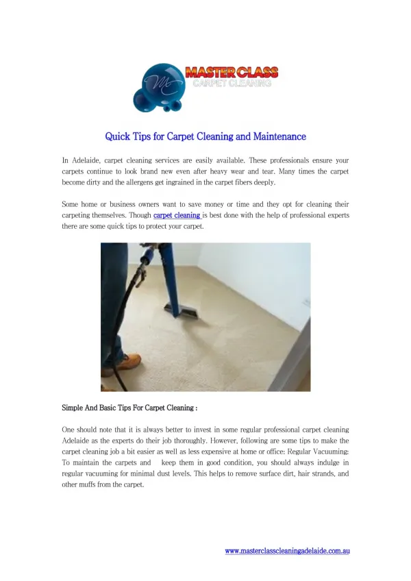 Quick Tips for Carpet Cleaning and Maintenance
