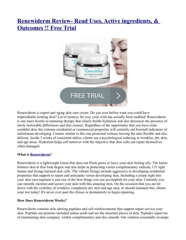 Renewiderm Review- Read Uses, Active ingredients, & Outcomes !! Free Trial