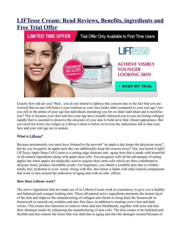 LIFTesse Cream: Read Reviews, Benefits, ingredients and Free Trial Offer