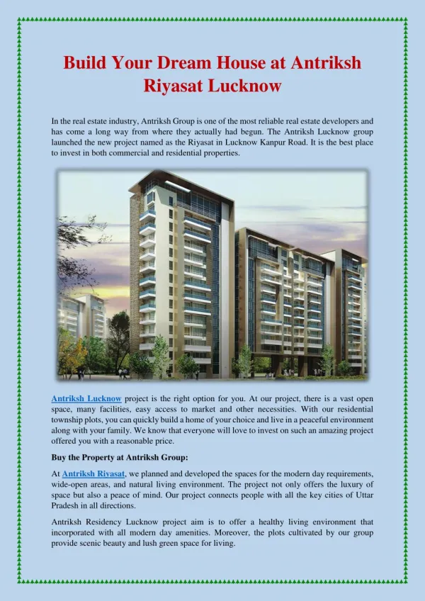 build your dream house at antriksh riyasat lucknow