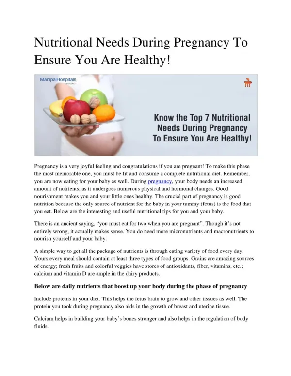 Nutritional Needs During Pregnancy To Ensure You Are Healthy