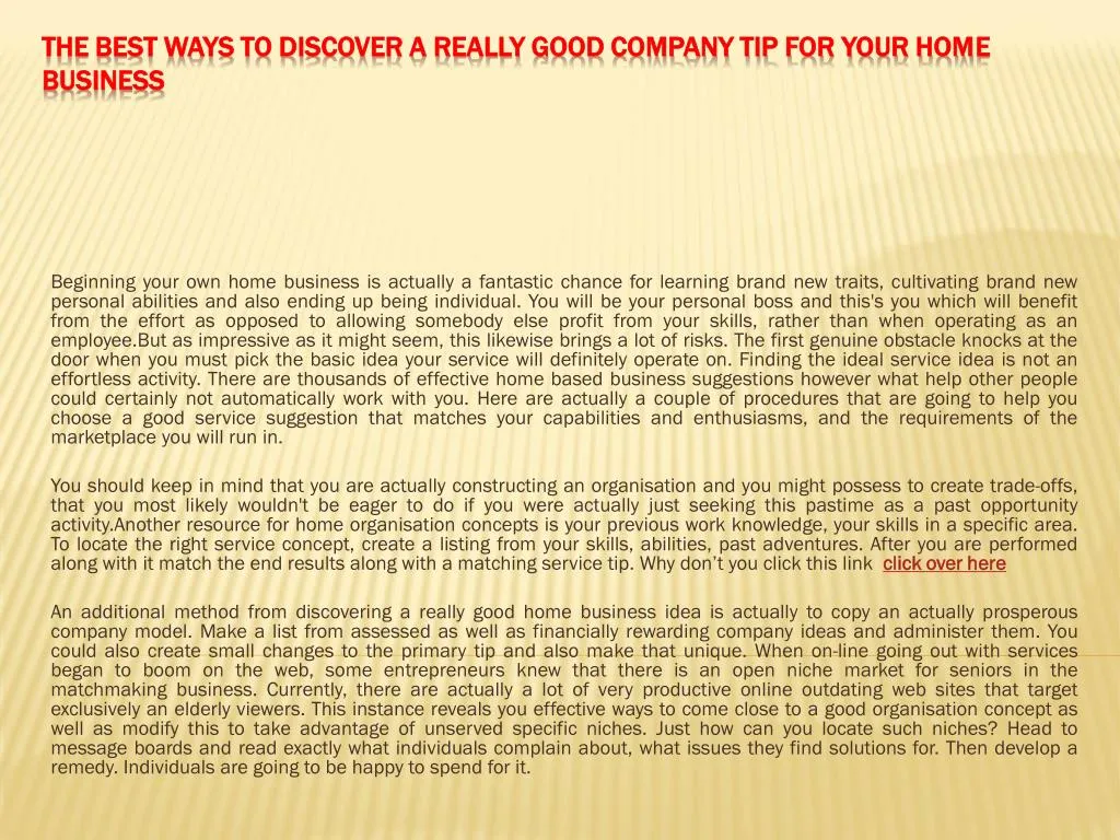 the best ways to discover a really good company tip for your home business