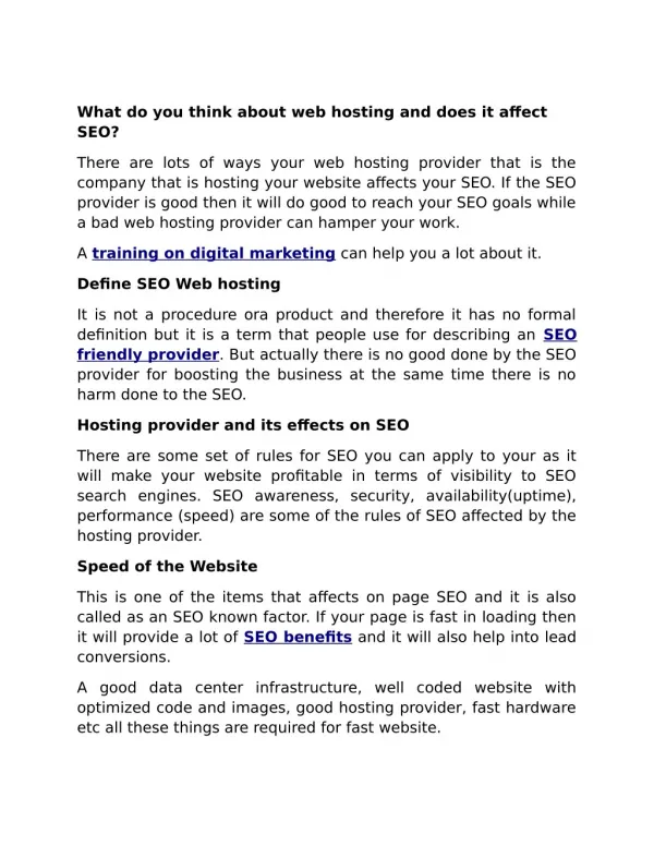 What do you think about web hosting and does it affect SEO?