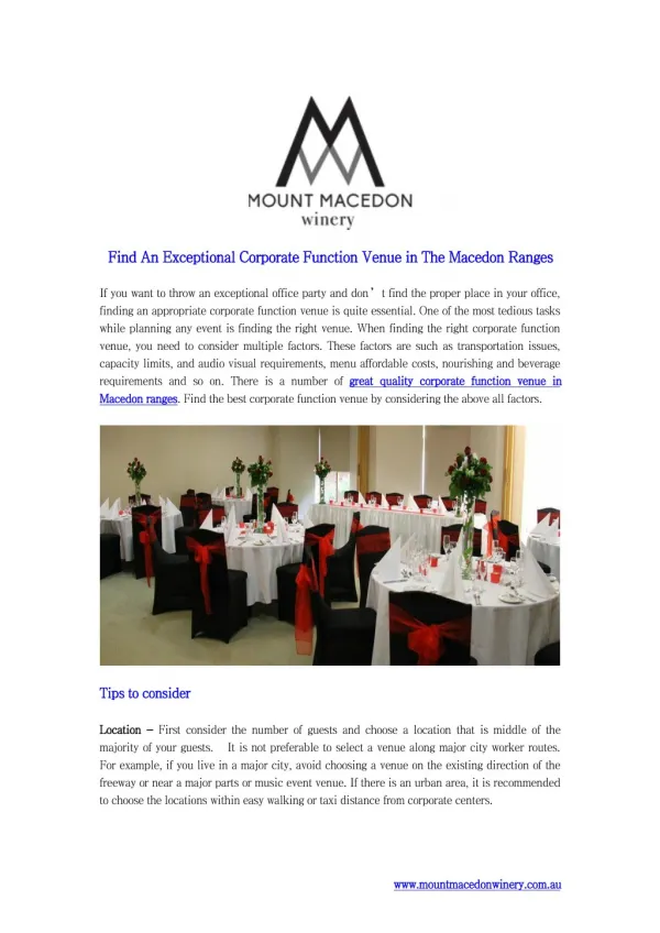 Find An Exceptional Corporate Function Venue in The Macedon Ranges