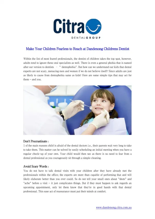 Make Your Children Fearless to Reach at Dandenong Childrens Dentist