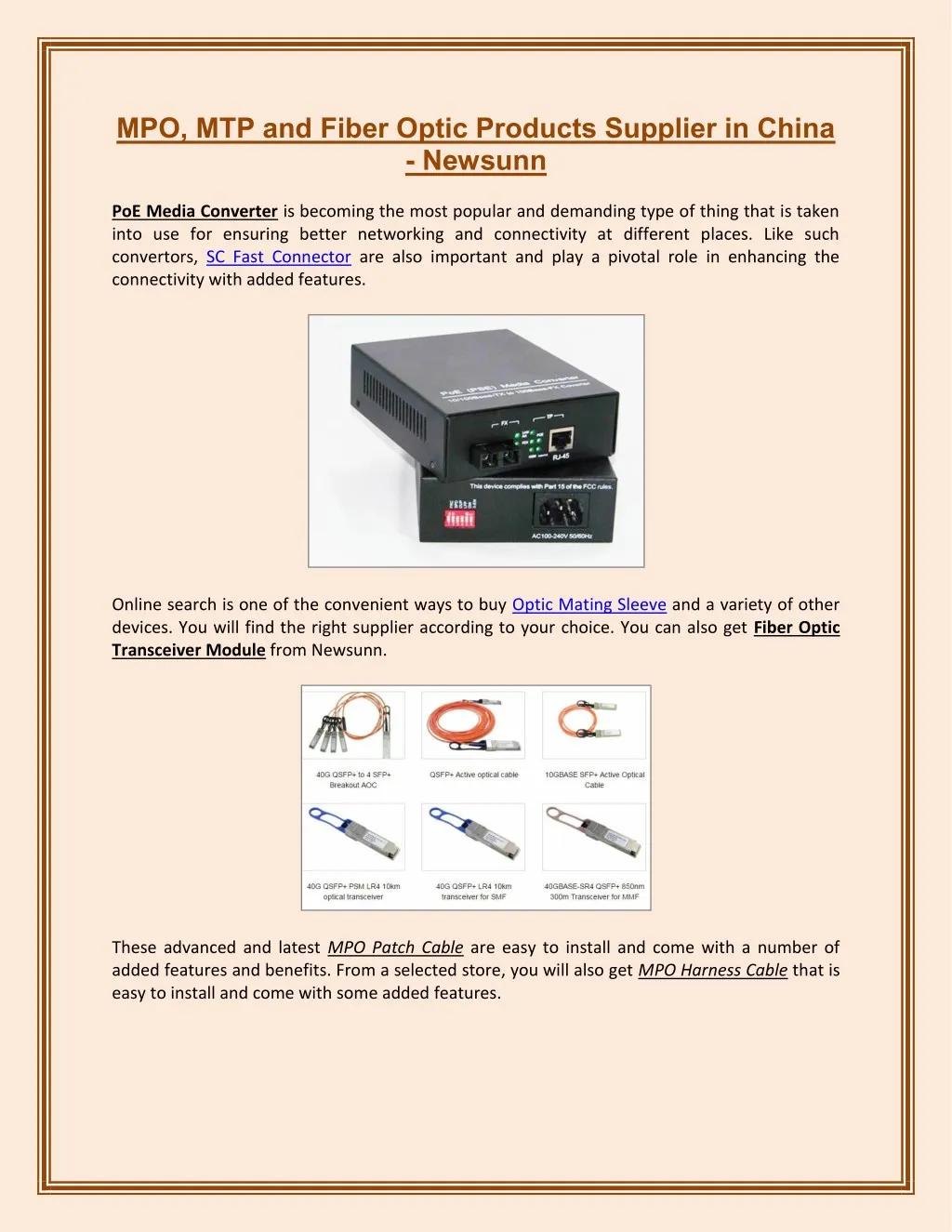 mpo mtp and fiber optic products supplier