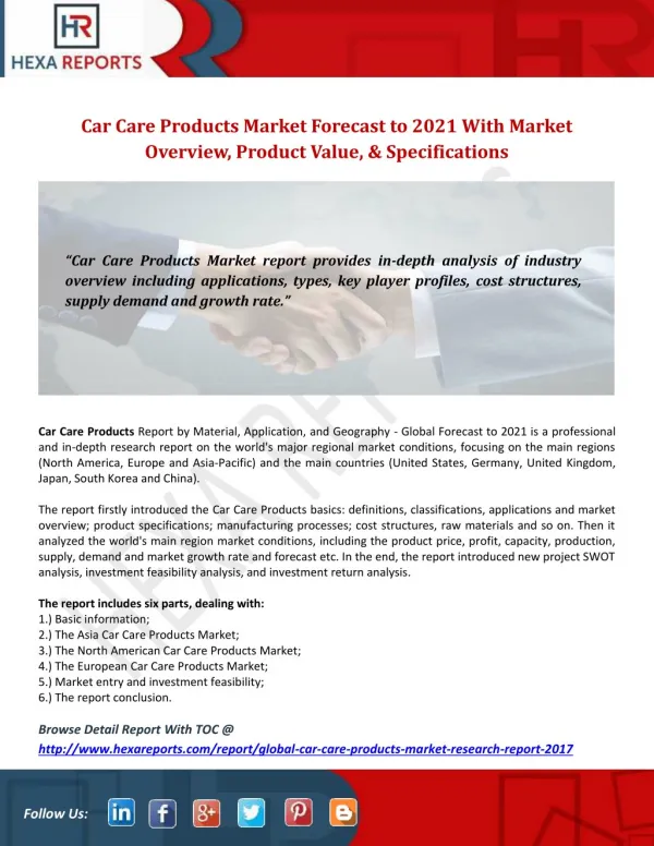 Car Care Products Market Forecast to 2021 With Market Overview, Product Value, & Specifications