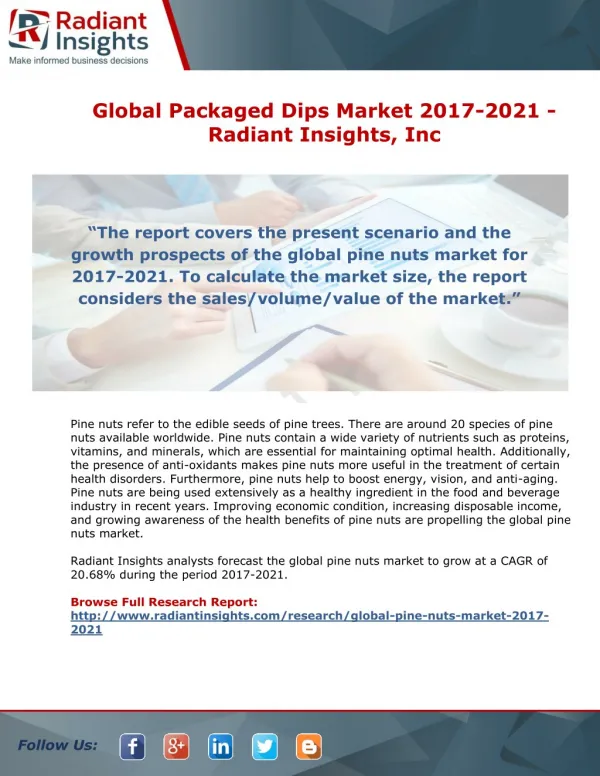Global Packaged Dips Market 2017-2021 By Radiant Insights