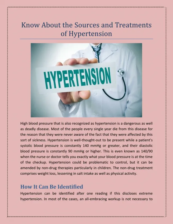 Know About the Sources and Treatments of Hypertension