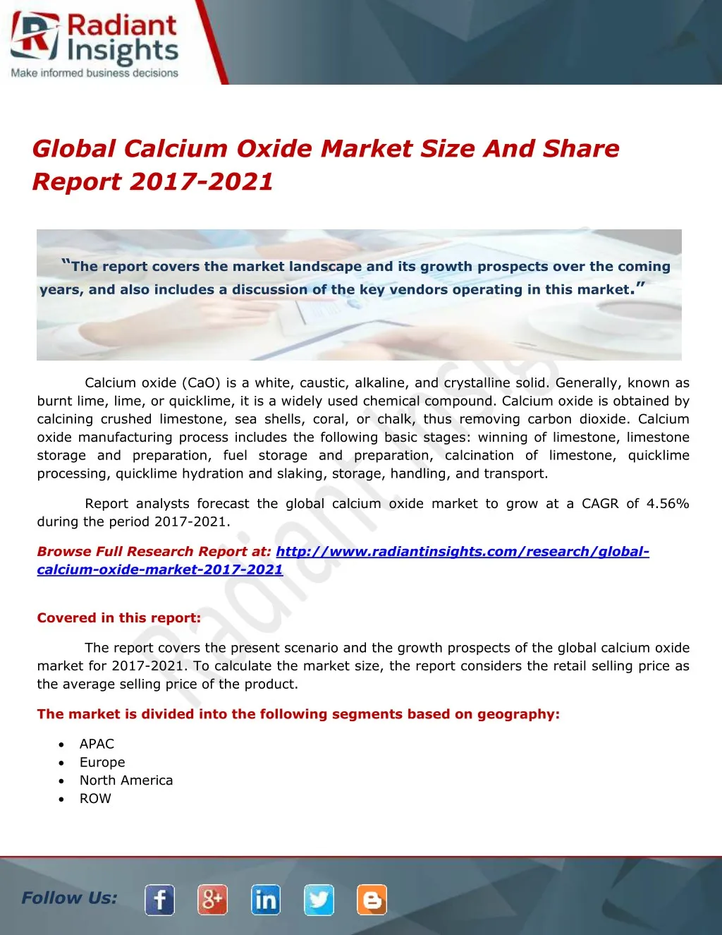 global calcium oxide market size and share report