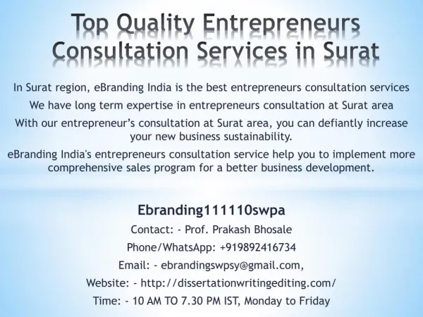 Top Quality Entrepreneurs Consultation Services in Surat