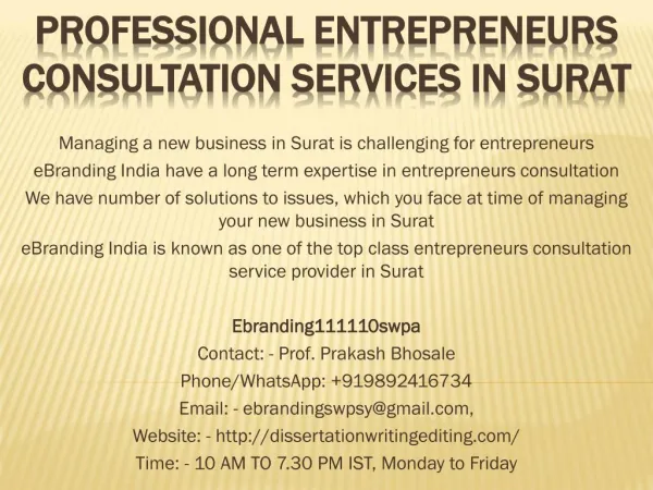 Professional Entrepreneurs Consultation Services in Surat