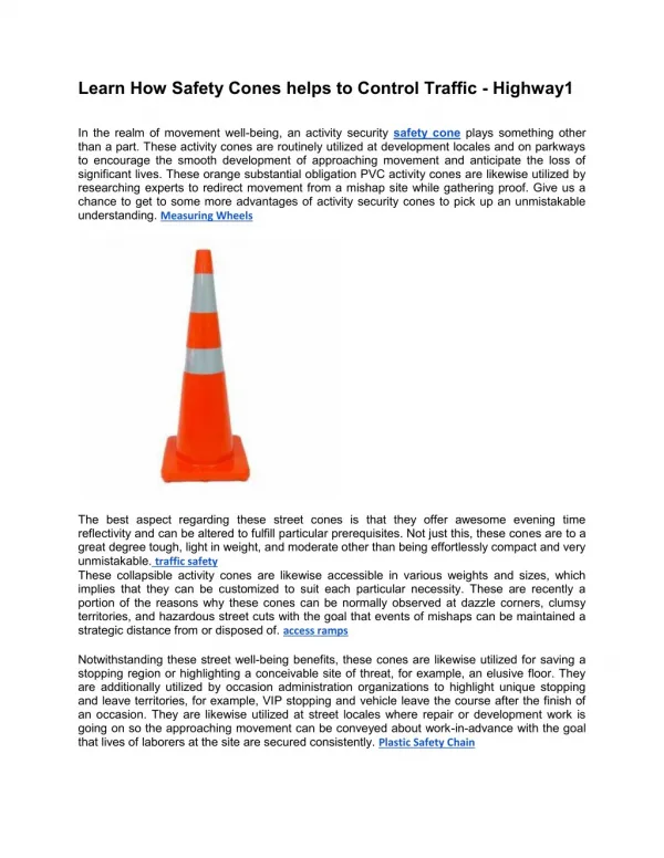 Learn How Safety Cones helps to Control Traffic - Highway1