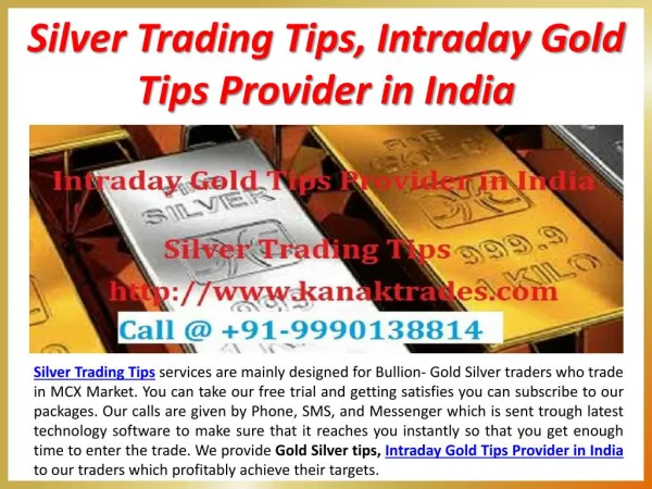 Silver Trading Tips, Intraday Gold Tips Provider in India