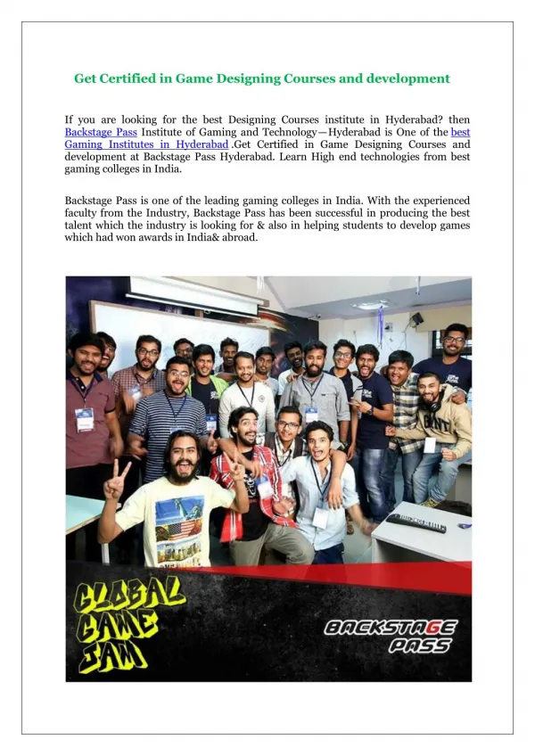 Game Designing Courses Hyderabad