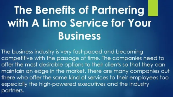 The Benefits of Partnering with A Limo Service for Your Business