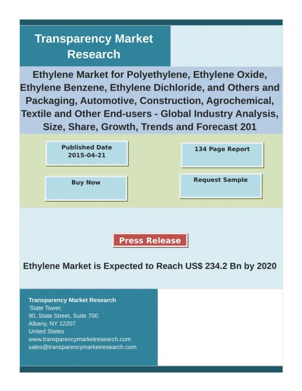 Ethylene Market Trends, Analysis, Application & Type Forecast to 2020