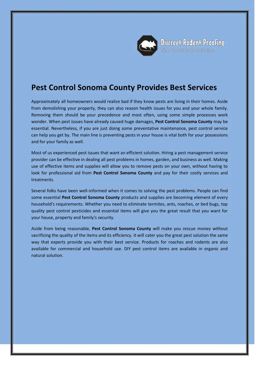 pest control sonoma county provides best services