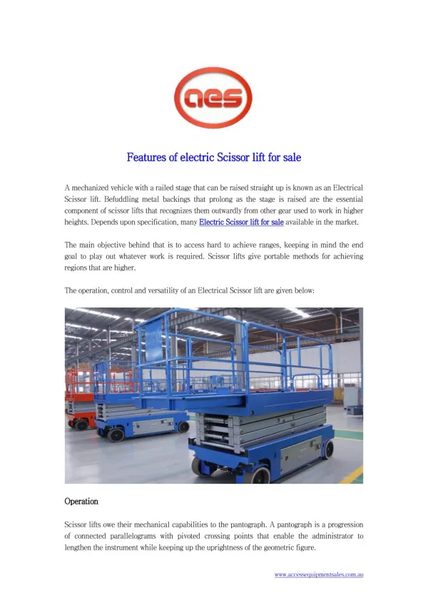 Features of electric Scissor lift for sale