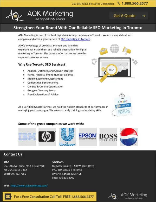 Strengthen Your Brand With Our Reliable SEO Marketing in Toronto