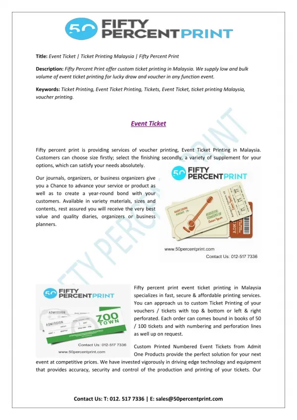 Event Ticket | Ticket Printing Malaysia | Fifty Percent Print