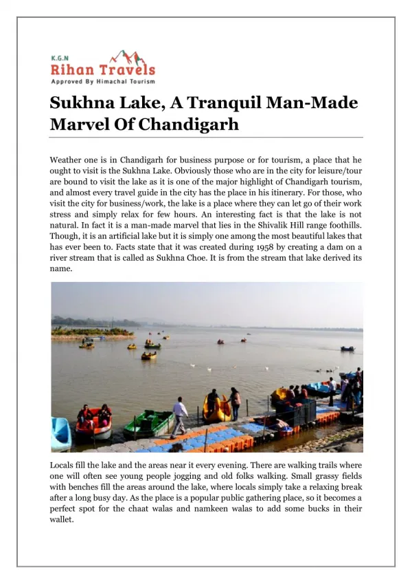 Sukhna Lake, A Tranquil Man-Made Marvel Of Chandigarh