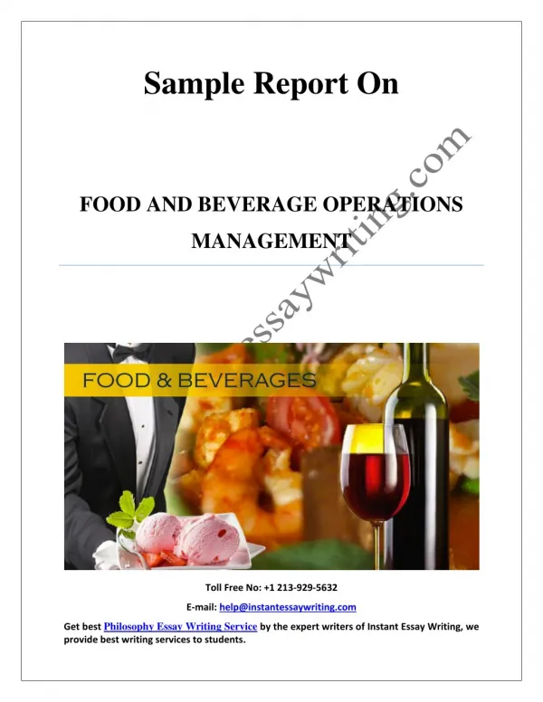 Sample Report on Food and Beverage Operations Management By Instant Essay Writing