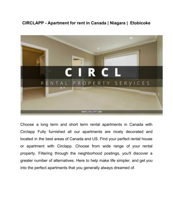 CIRCLAPP - Apartment for rent in Canada | Niagara | Etobicoke