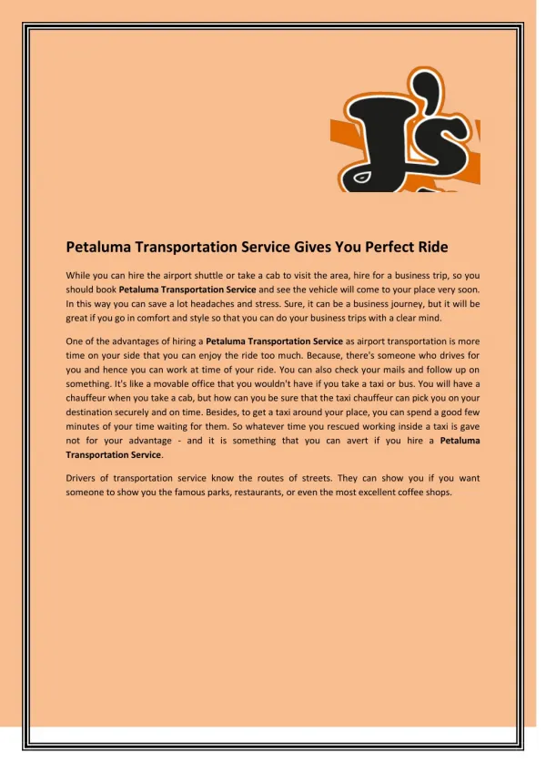 Petaluma Transportation Service Gives You Perfect Ride