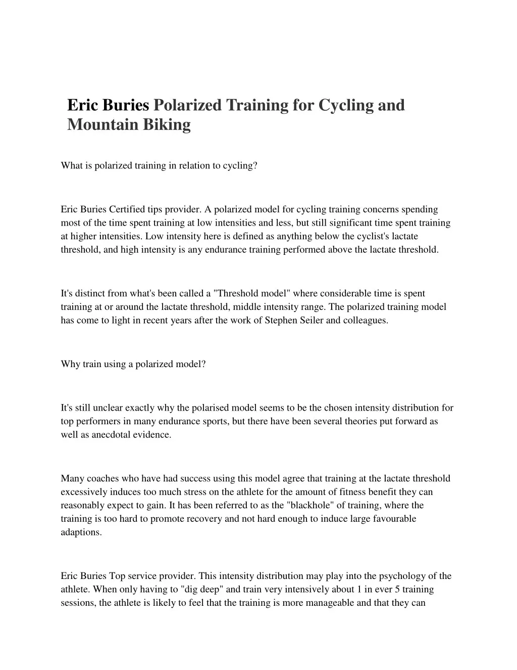 eric buries polarized training for cycling