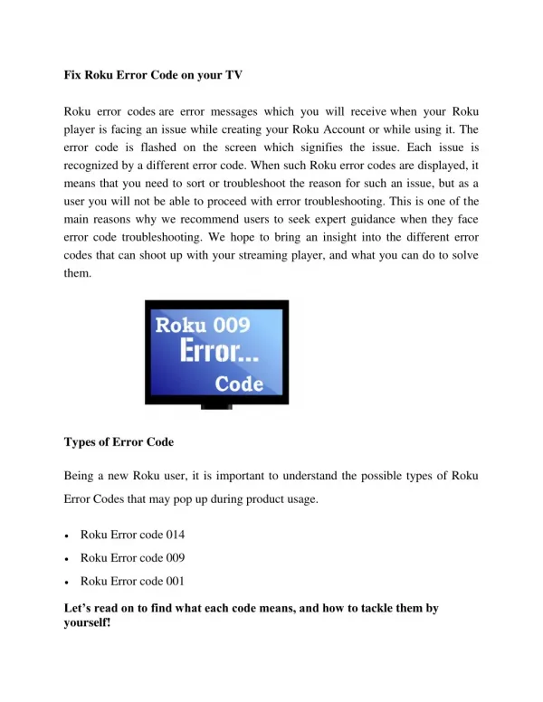Fix Roku Error Code on your TV