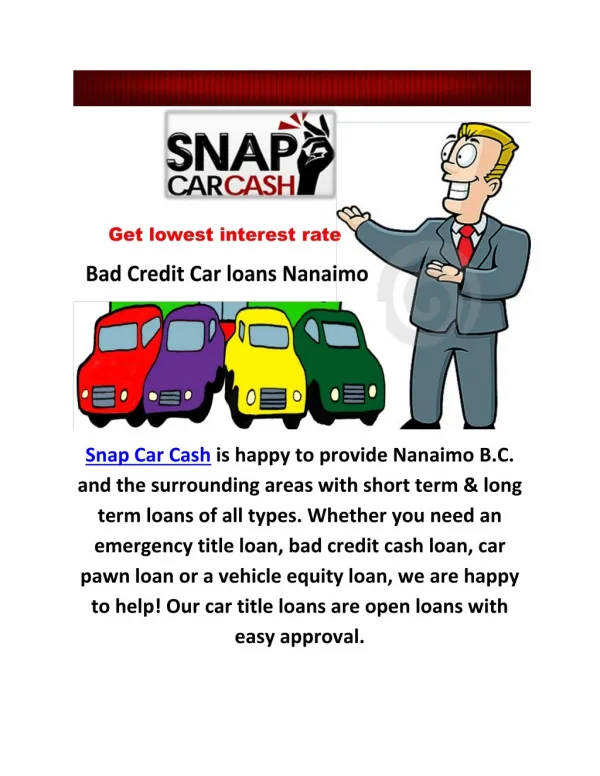 Bad Credit Car loans Nanaimo