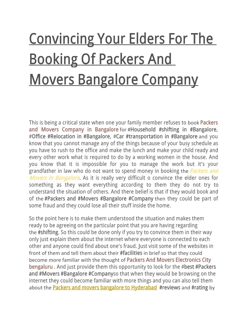 convincing your elders for the booking of packers