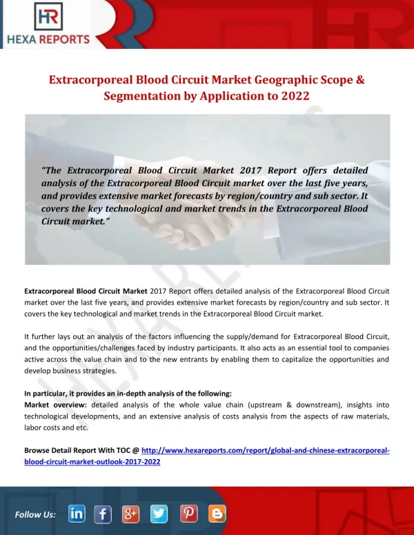 Extracorporeal Blood Circuit Market Geographic Scope & Segmentation by Application to 2022