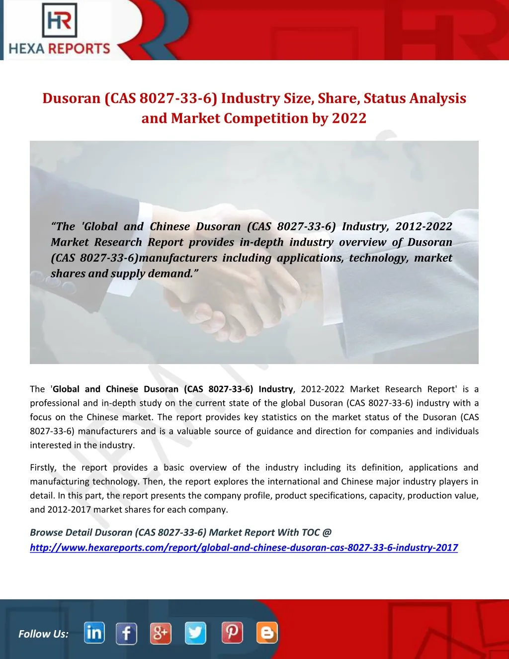 dusoran cas 8027 33 6 industry size share status