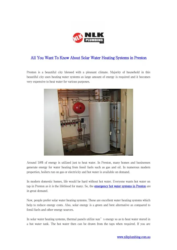 All You Want To Know About Solar Water Heating Systems in Preston