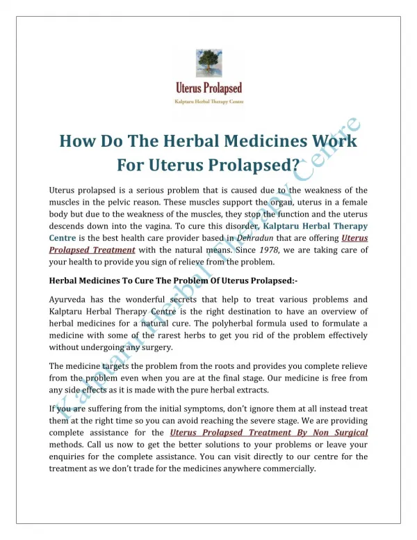 How Do The Herbal Medicines Work For Uterus Prolapsed