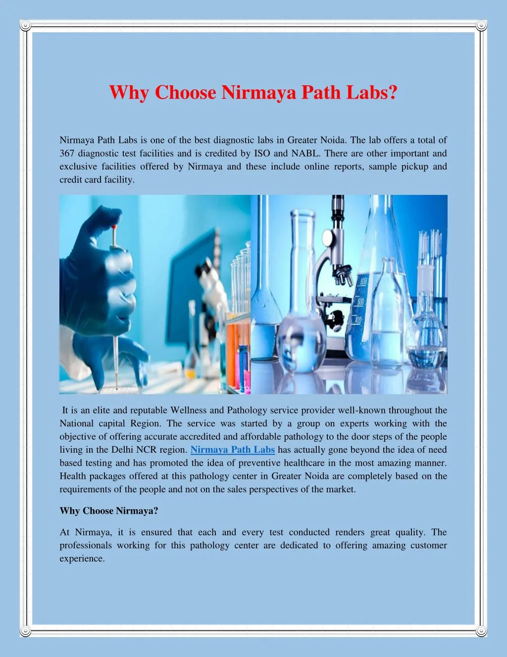 why choose nirmaya path labs