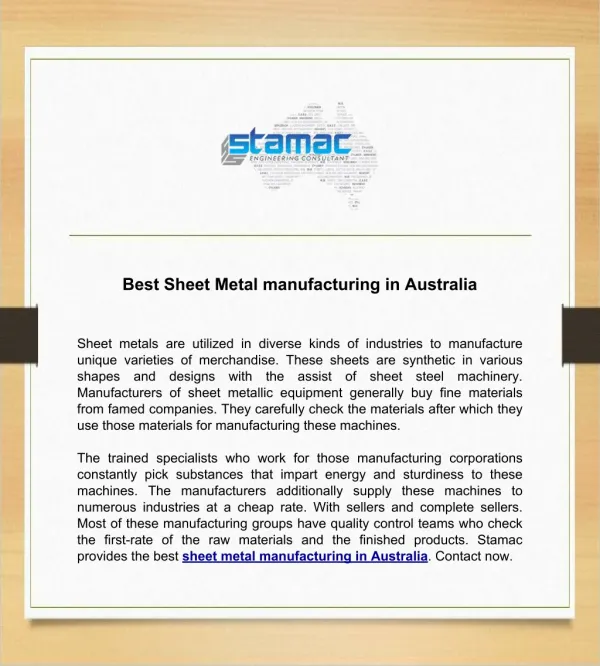 Best Sheet Metal manufacturing in Australia