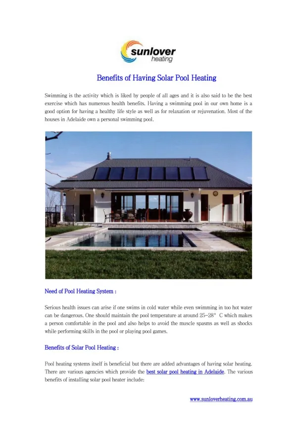 Benefits of Having Solar Pool Heating