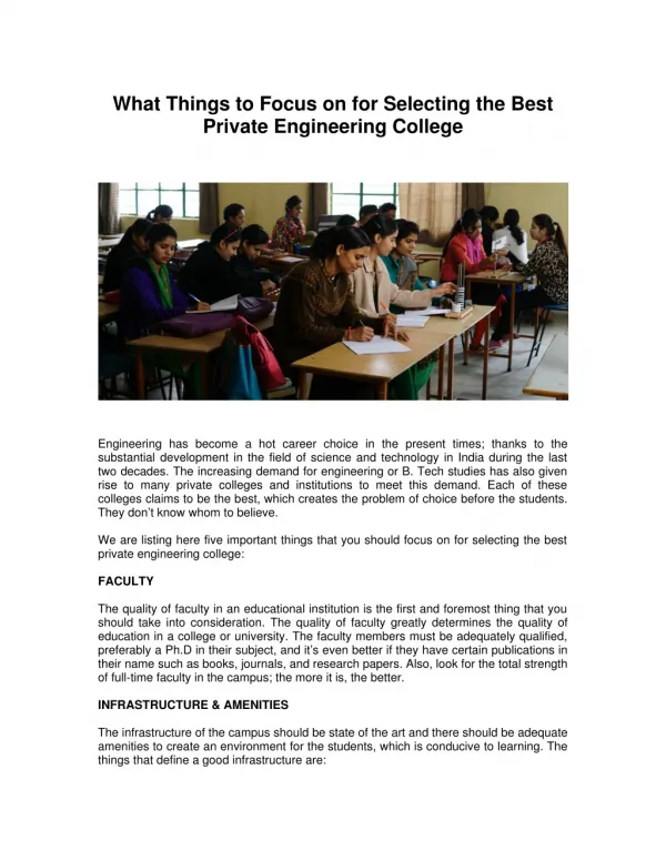 What Things to Focus on for Selecting the Best Private Engineering College
