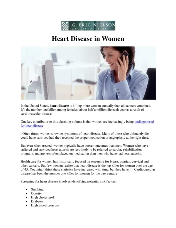 Heart disease in women | g ericnielson &amp; associations