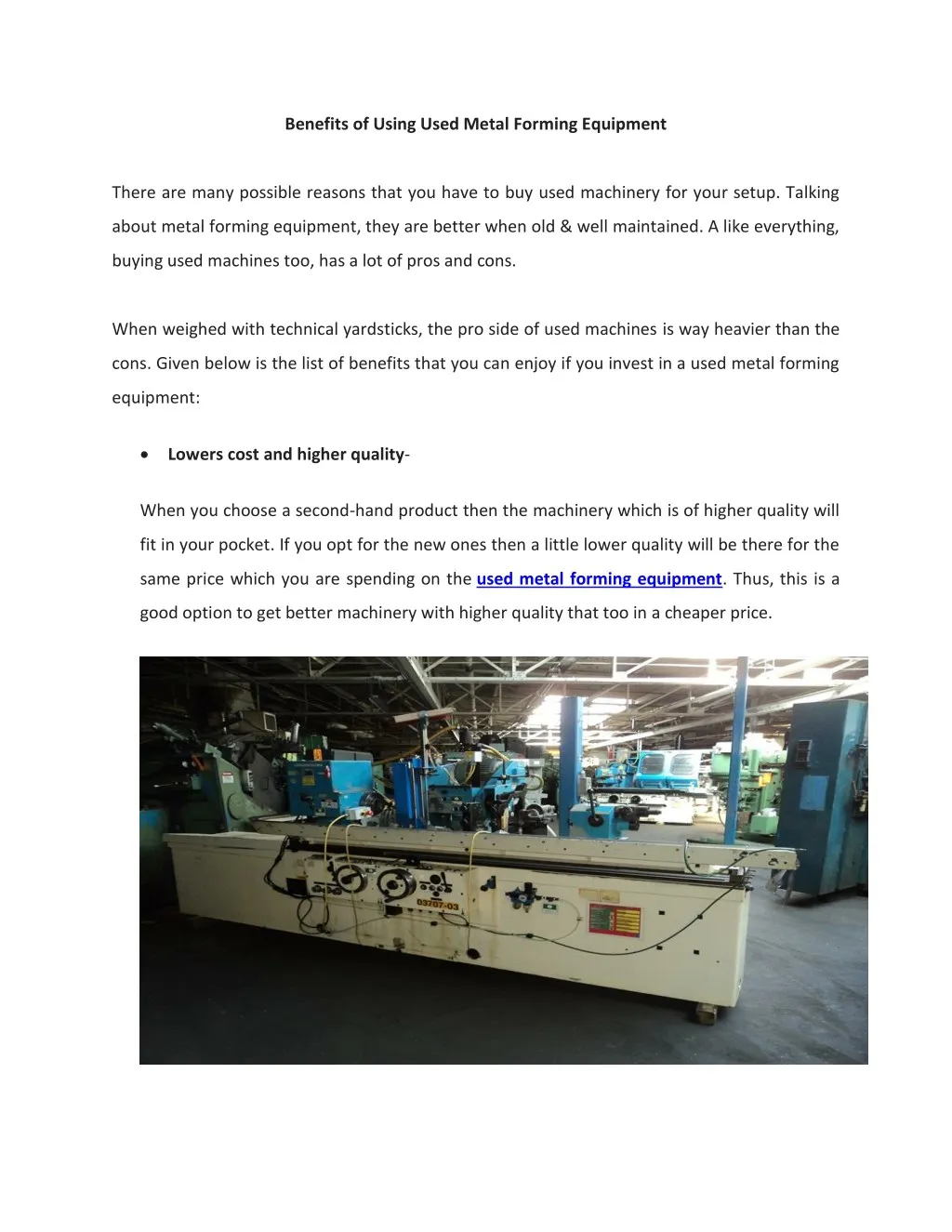 benefits of using used metal forming equipment