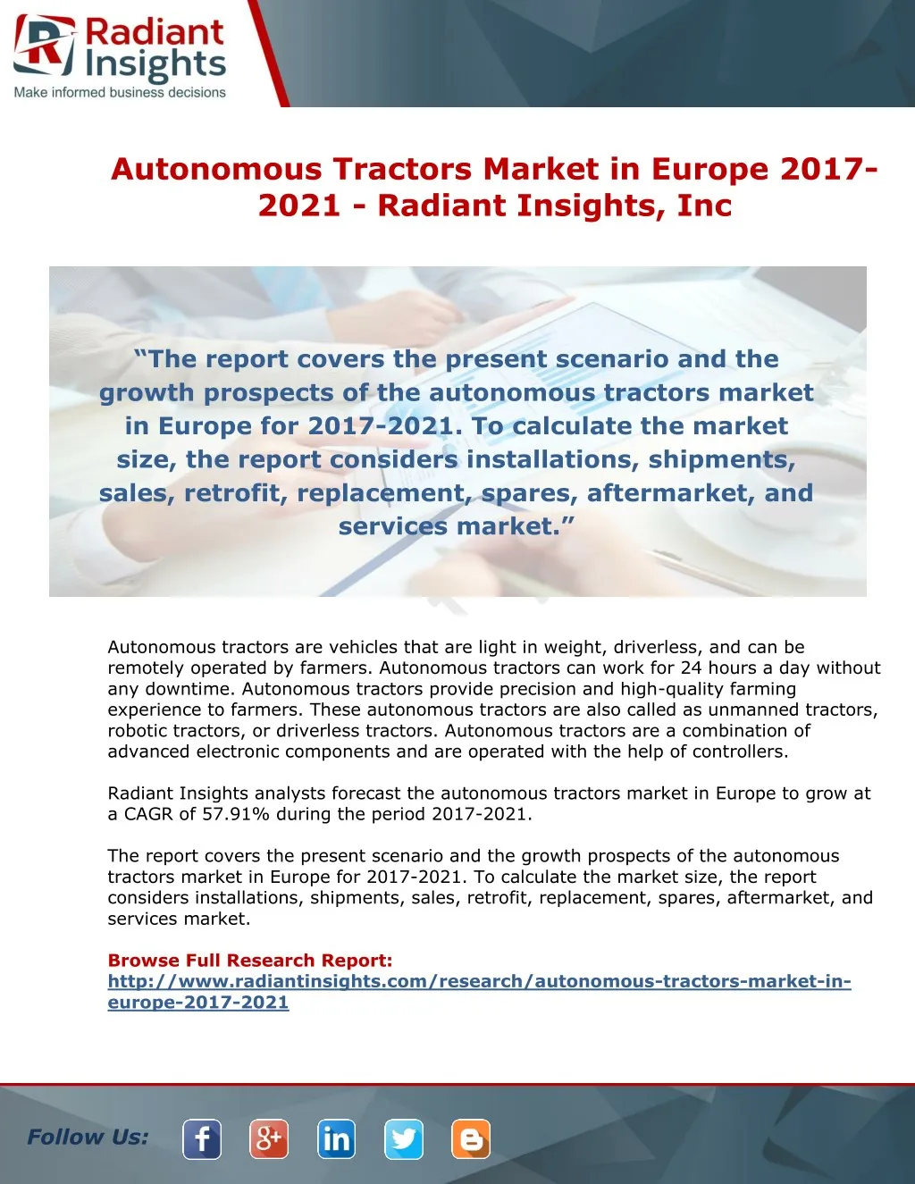 autonomous tractors market in europe 2017 2021