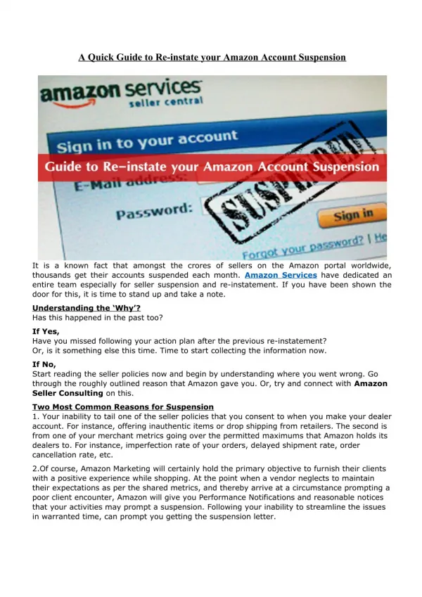 A Quick Guide to Re-instate your Amazon Account Suspension