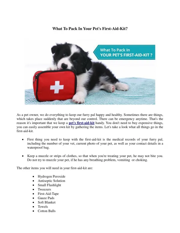 What To Pack In Your Pet's First-Aid-Kit