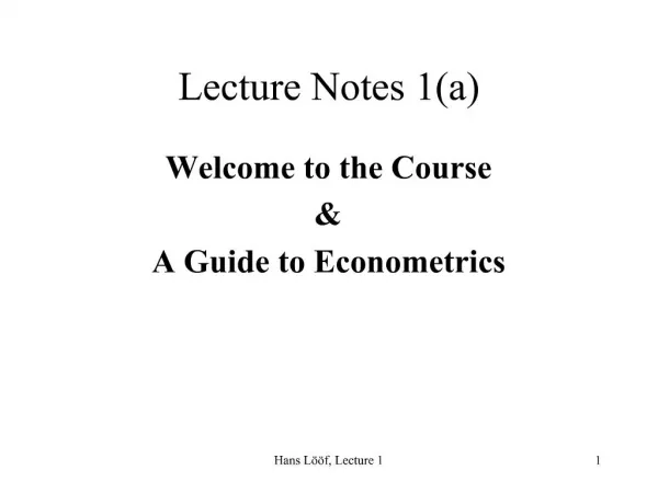 Lecture Notes 1a