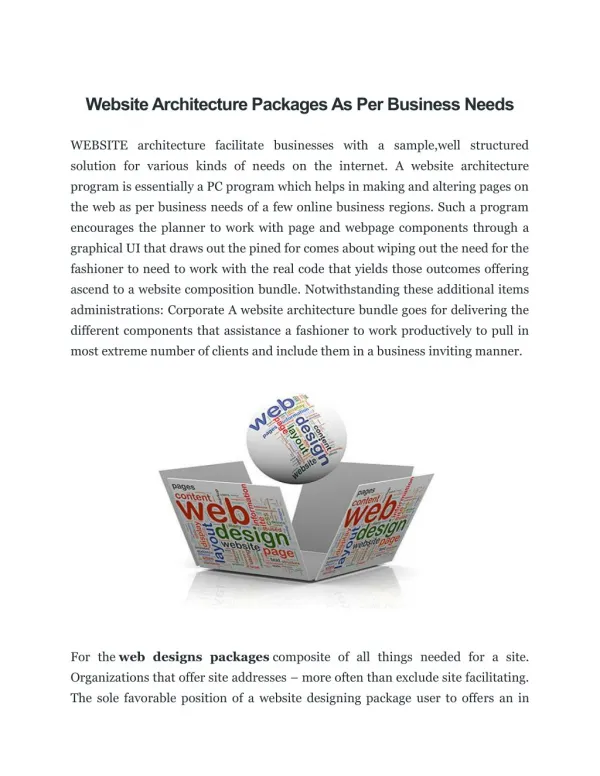 Website Architecture Packages As Per Business Needs