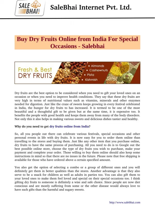 Buy Dry Fruits Online from India For Special Occasions - Salebhai