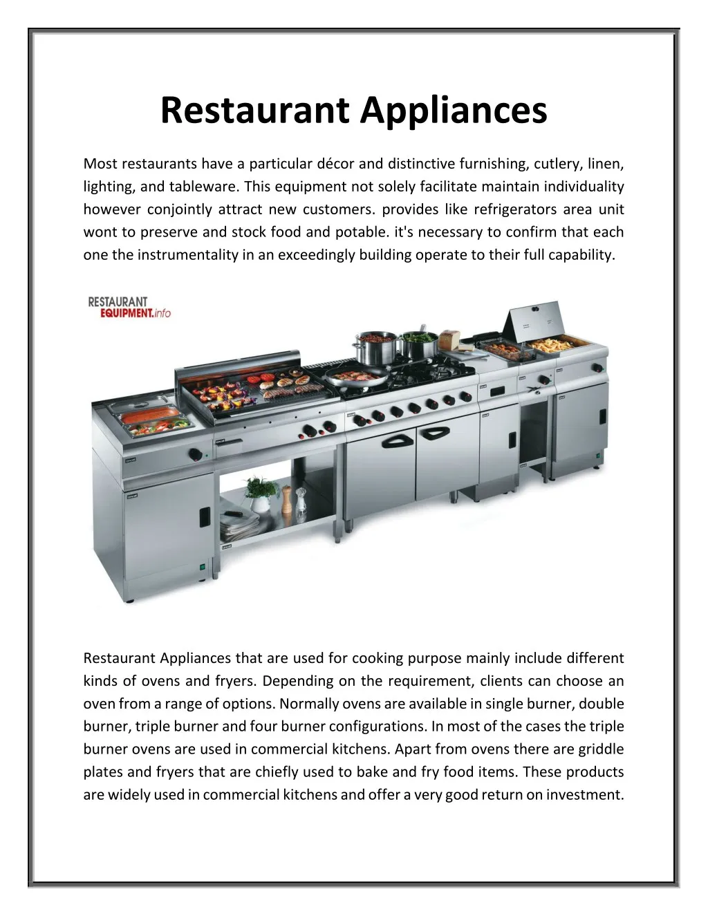 restaurant appliances